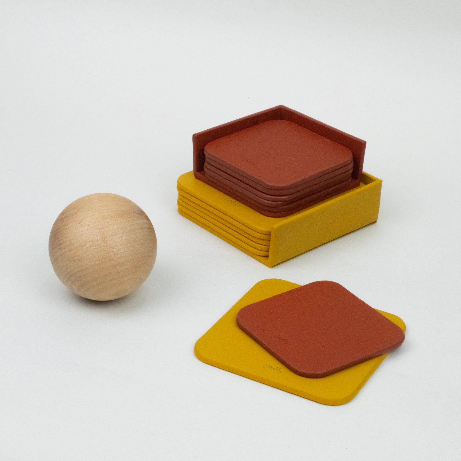 Mini Leather Coasters Set in Amber Yellow