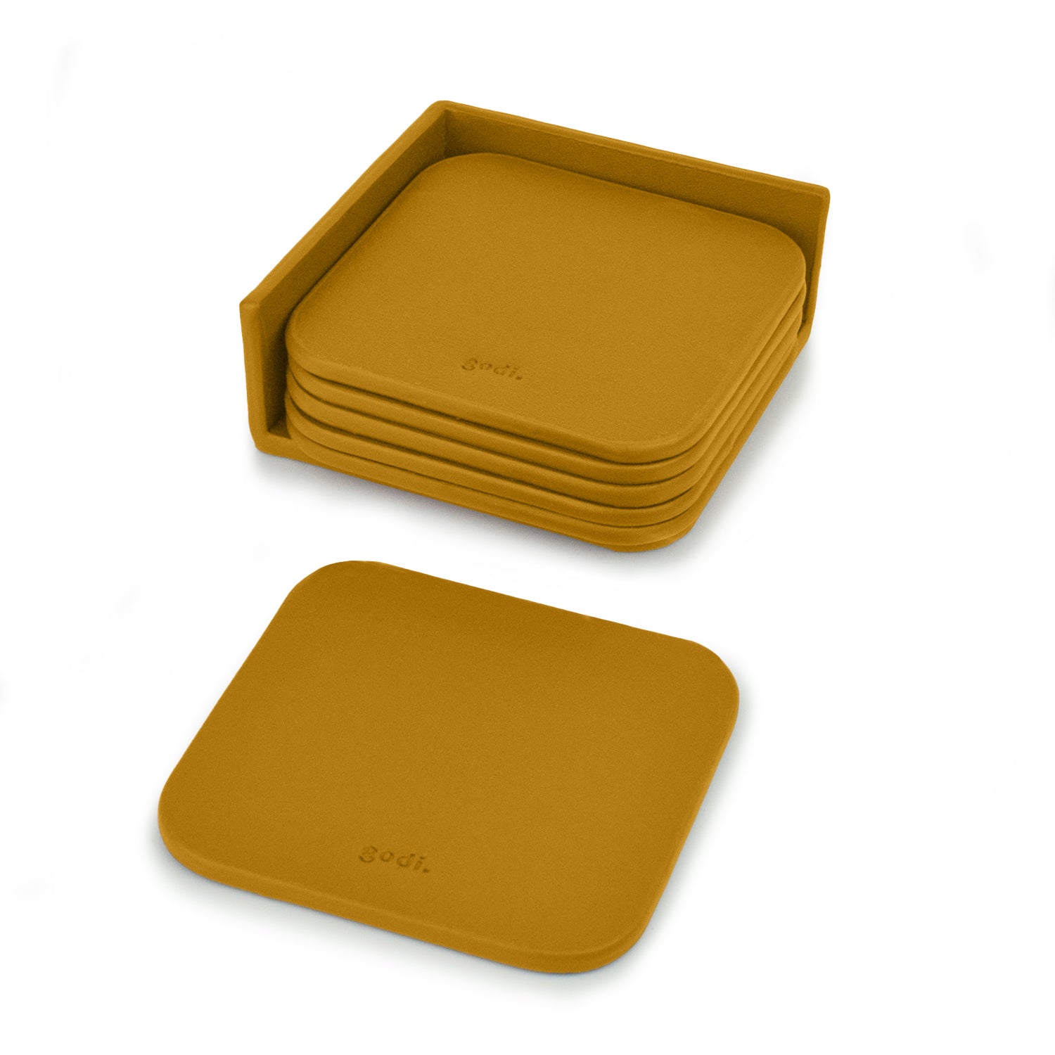 Mini Leather Coasters Set in Amber Yellow